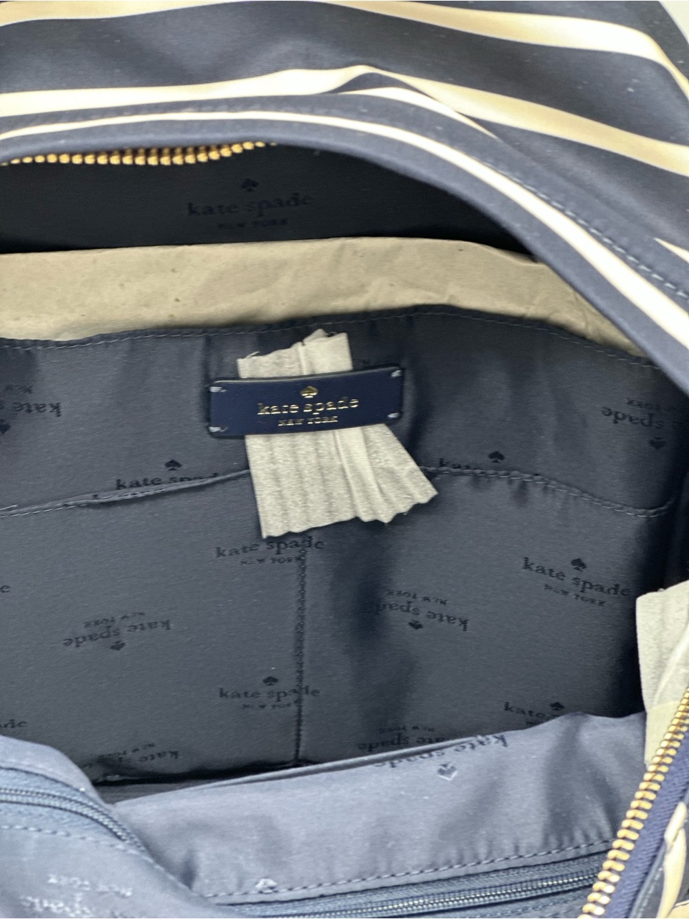 kate spade navy and white striped mini backpack with gold logo - Picture 8 of 11